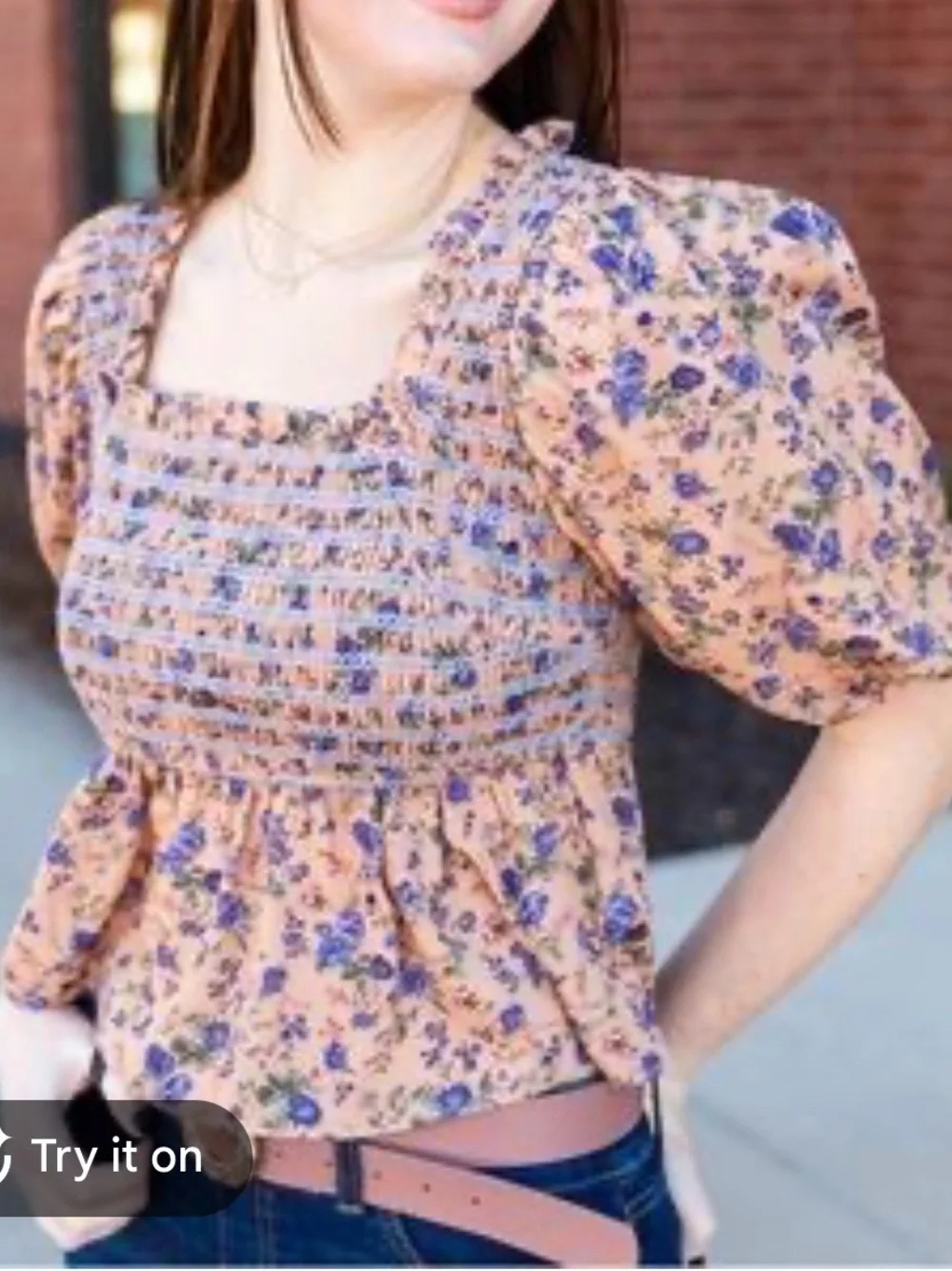 Free The Roses Floral Smocked Peasant Top in Peach
